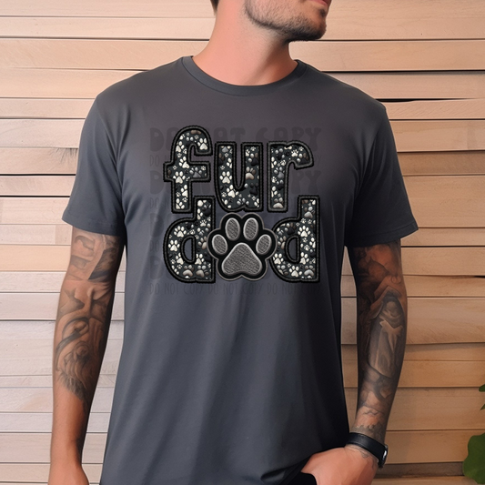 FUR DAD BLK - FAUX EMBROIDERY - DTF TRANSFER