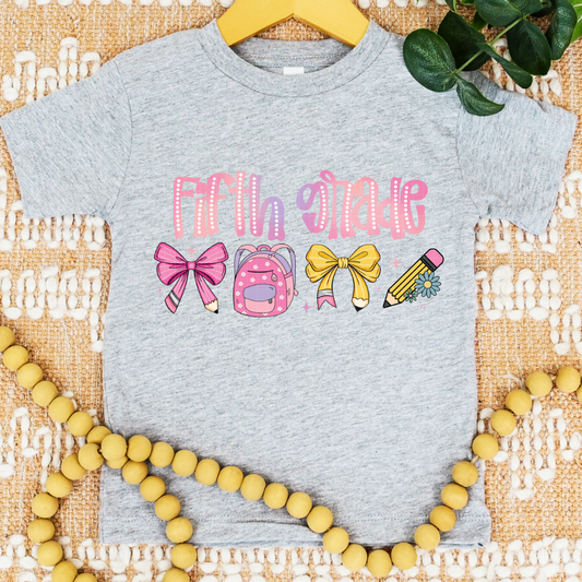PINK 5TH GRADE BOWS & BAG - DTF TRANSFER