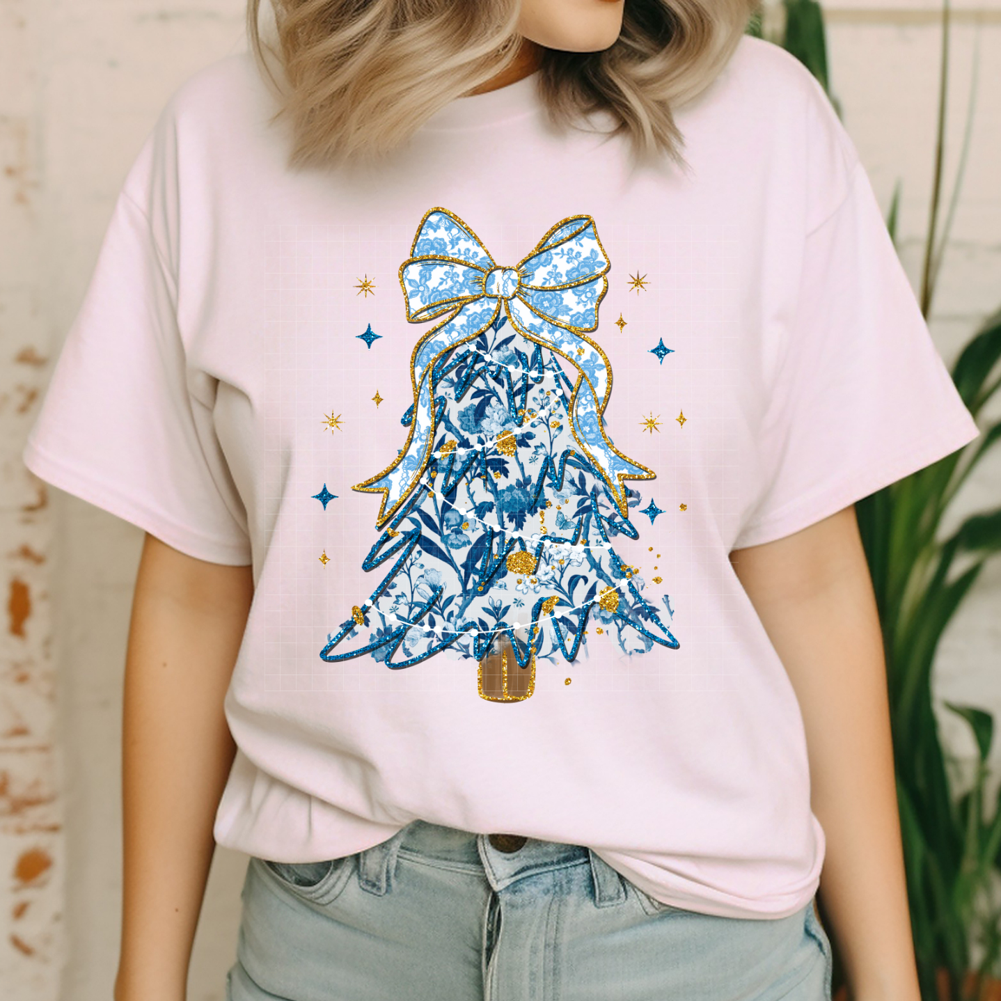 LIGHT BLUE FLORAL TREE - DTF TRANSFER