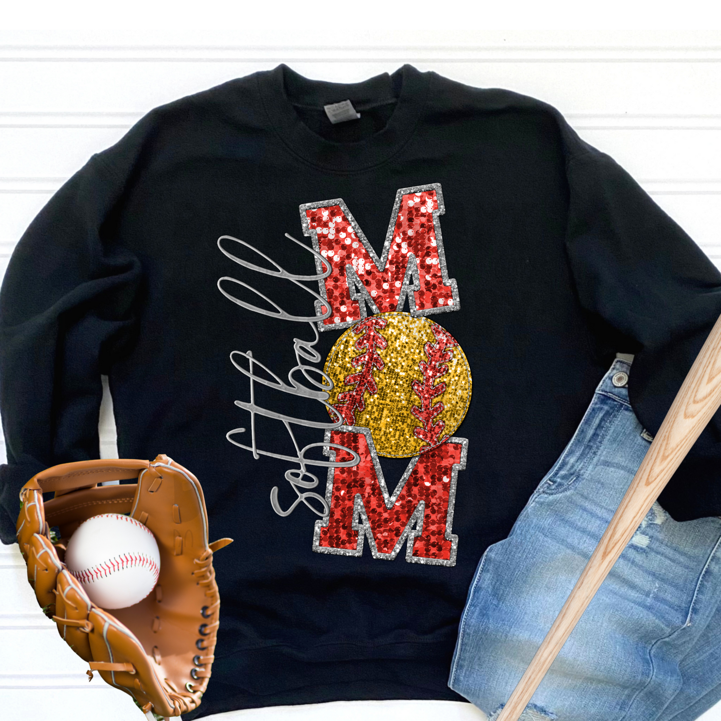SOFTBALL MOM FAUX SEQUINS - DTF TRANSFER