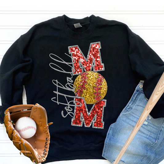 SOFTBALL MOM FAUX SEQUINS - DTF TRANSFER