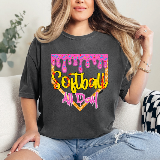SOFTBALL ALL DAY BLK OUTLINE - DTF TRANSFER