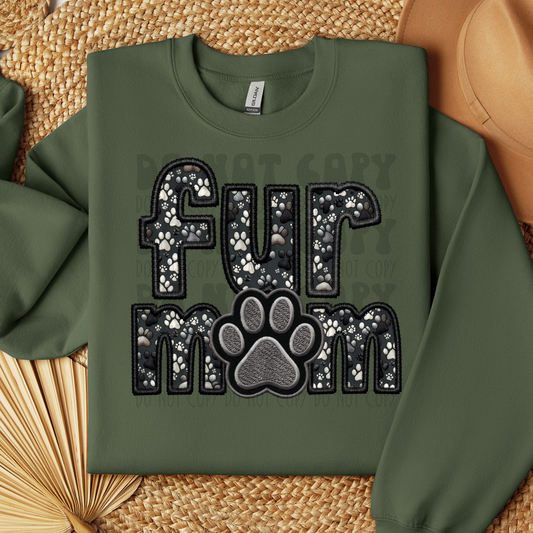 FUR MOM BLK - FAUX EMBROIDERY - DTF TRANSFER
