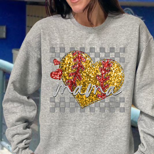 SOFTBALL MAMA HEART SEQUINS - DTF TRANSFER