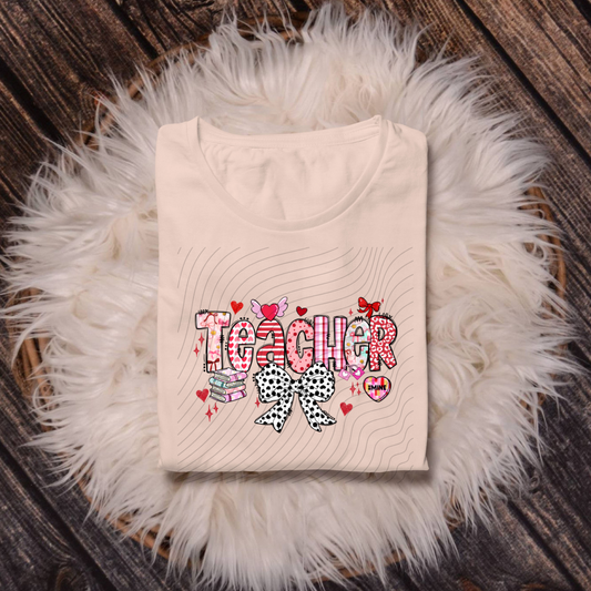 TEACHER POLKA DOT HEART - DTF TRANSFER