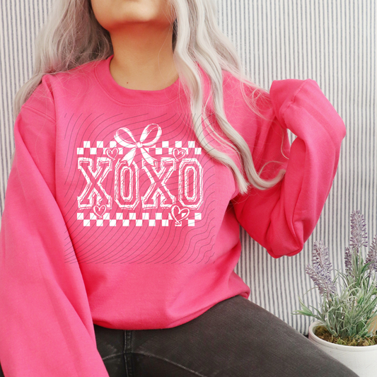 XO XO HEARTS & CHECKERED WHITE - DTF TRANSFER
