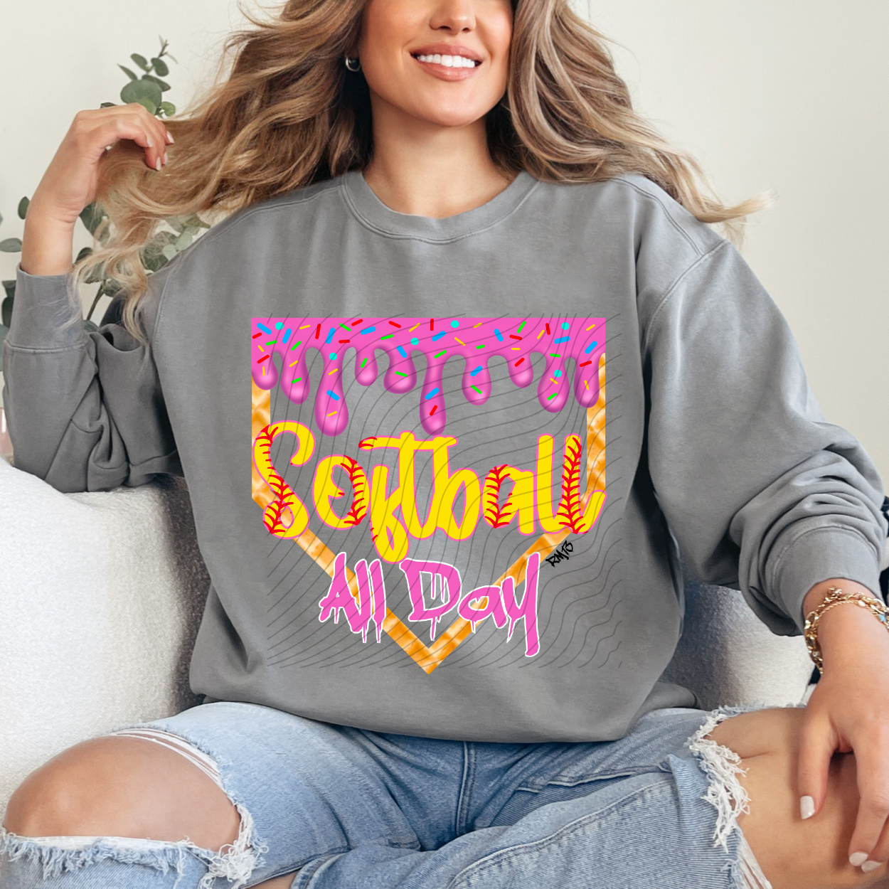SOFTBALL ALL DAY PINK OUTLINE - DTF TRANSFER