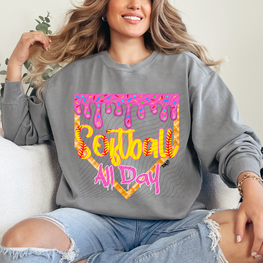 SOFTBALL ALL DAY PINK OUTLINE - DTF TRANSFER