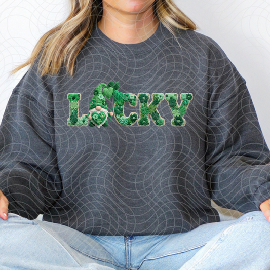 LUCKY GNOME GREEN FLORAL - DTF TRANSFER