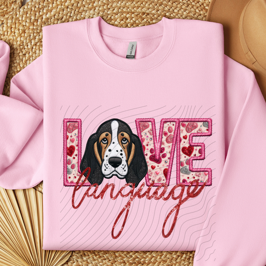 BASSETT HOUND, FAUX EMBROIDERY & FAUX SEQUINS - DTF TRANSFER