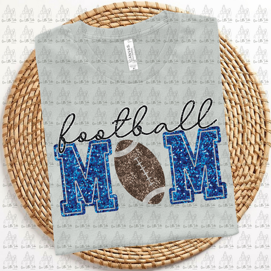 FOOTBALL MOM - ROYAL BLUE -  FAUX SEQUINS - DTF TRANSFER