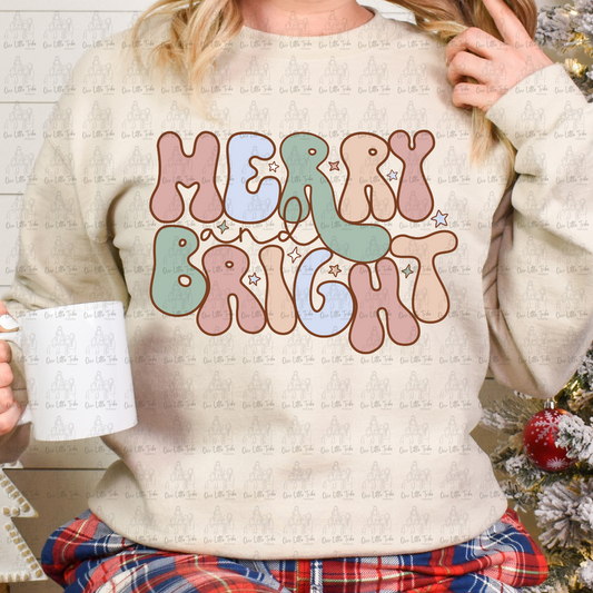 MERRY AND BRIGHT GROOVY FONT - DTF TRANSFER