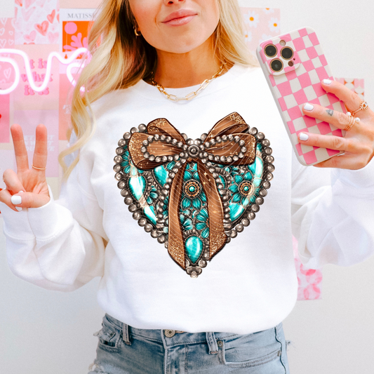 TURQUOISE COQUETTE HEART - DTF TRANSFER