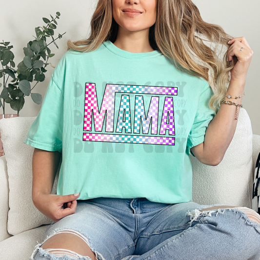 MAMA CHECKERED BRIGHT COLORS - DTF TRANSFER