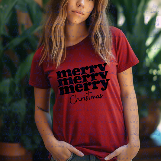 MERRY CHRISTMAS STACKED RETRO - BLACK - DTF TRANSFER