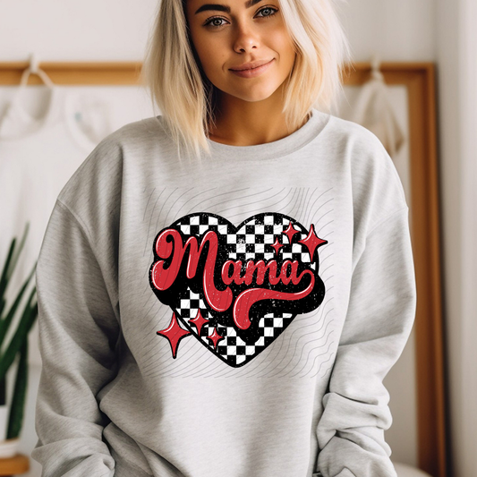 MAMA GROOVY CHECKERED HEART DISTRESSED - DTF TRANSFER