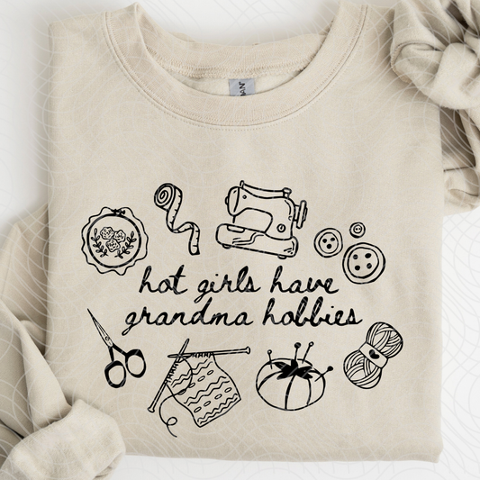 HOT GIRLS GRANDMA HOBBIES, BLK TEXT - DTF TRANSFER