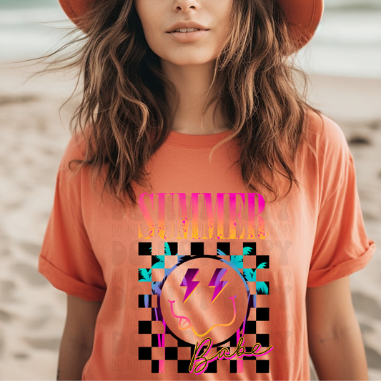 SUMMER BABE SMILE CHECKERED PINK/ORANGE - DTF TRANSFER
