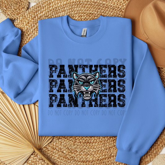 PANTHERS STACKED DISTRESSED FAUX EMBROIDERY - DTF TRANSFER