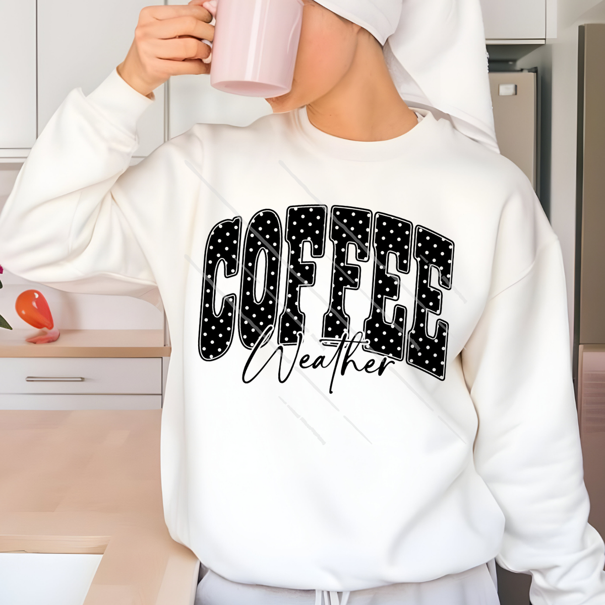 COFFEE WEATHER BLK POLKA DOT - DTF TRANSFER