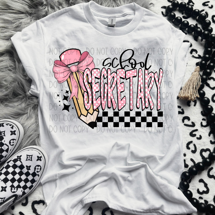 SCHOOL SECRETARY POLKA DOTS/CHECKERED PENCIL - DTF TRANSFER