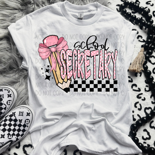 SCHOOL SECRETARY POLKA DOTS/CHECKERED PENCIL - DTF TRANSFER