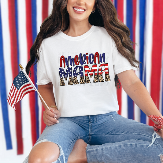 AMERICAN MAMA STRIPES AND LEOPARD - DTF TRANSFER