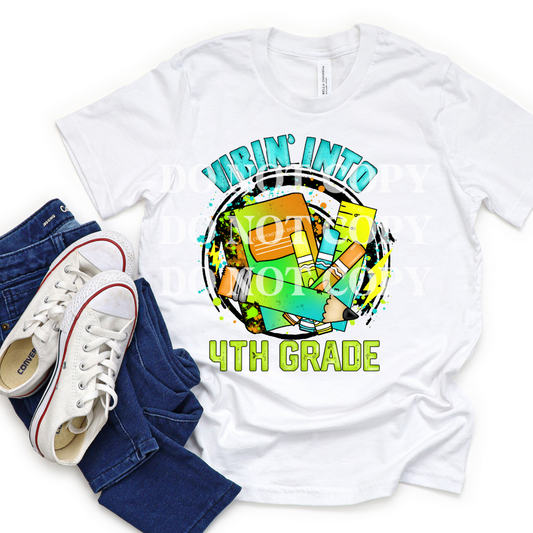 VIBIN' INTO FOURTH GRADE GREEN DINO - DTF TRANSFER
