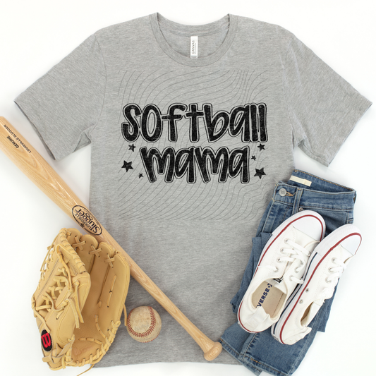 GROOVY SOFTBALL MAMA BLK DISTRESSED - DTF TRANSFER