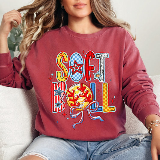 SOFTBALL DOODLE BOW - DTF TRANSFER
