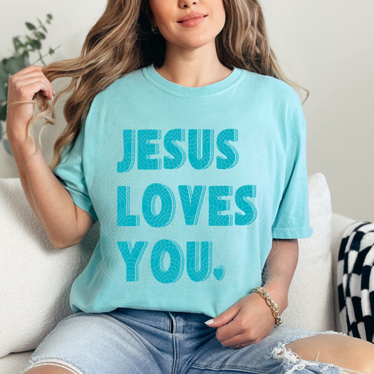JESUS LOVES YOU TEAL - DTF TRANSFER