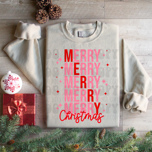 MERRY CHRISTMAS STACKED PINK/RED - DTF TRANSFER