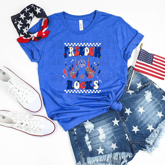 FREEDOM ROCKS WHT CHECKERED - DTF TRANSFER