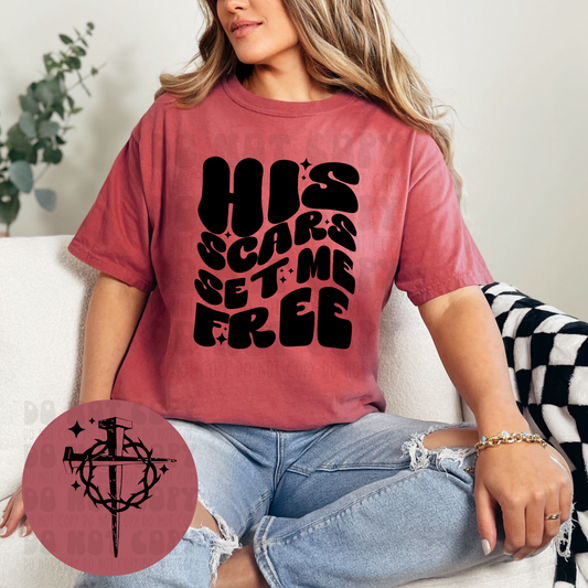 HIS SCARS SET ME FREE W/POCKET - DTF TRANSFER