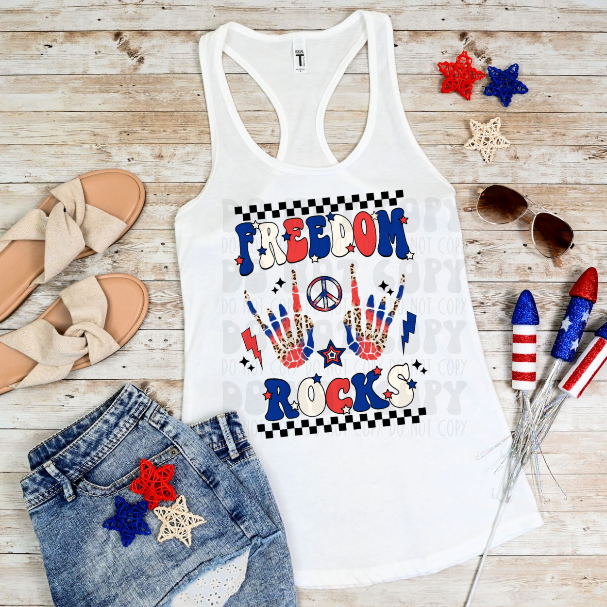 FREEDOM ROCKS BLK CHECKERED - DTF TRANSFER