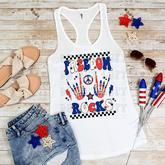 FREEDOM ROCKS BLK CHECKERED - DTF TRANSFER