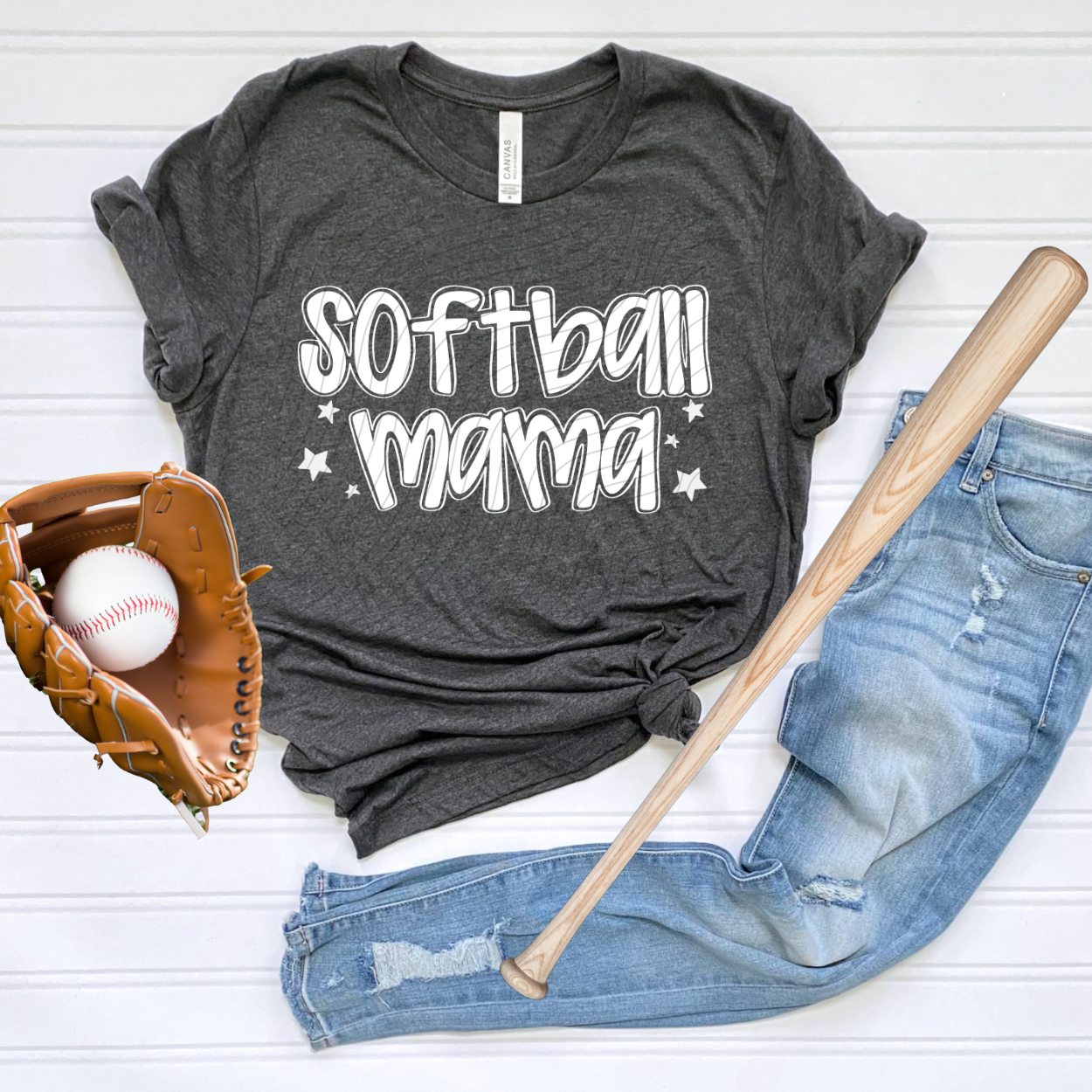 GROOVY SOFTBALL MAMA WHT - DTF TRANSFER