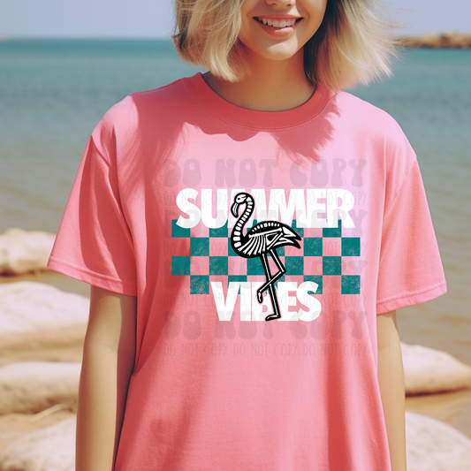 SUMMER VIBES FLAMINGO WHT LETTERS - DTF TRANSFER