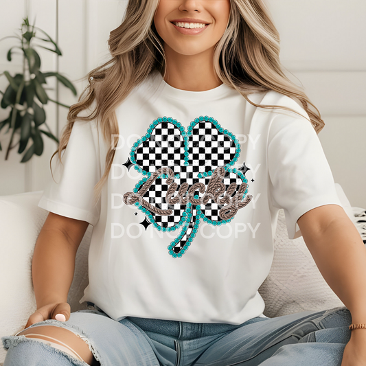 LUCKY CHECKERED CLOVER - DTF TRANSFER