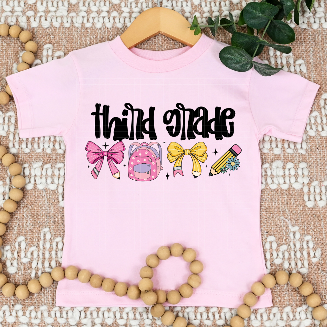 BLK 3RD GRADE BOWS & BAG - DTF TRANSFER