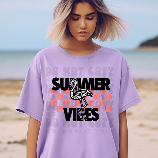 SUMMER VIBES FLAMINGO BLK LETTERS - DTF TRANSFER