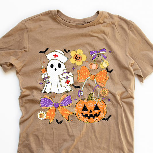 NURSE HALLOWEEN COLLAGE GOLD OUTLINE - DTF TRANSFER