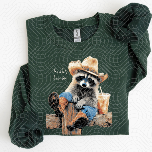 RACCOON HOWDY DARLIN WHITE TEXT - DTF TRANSFER