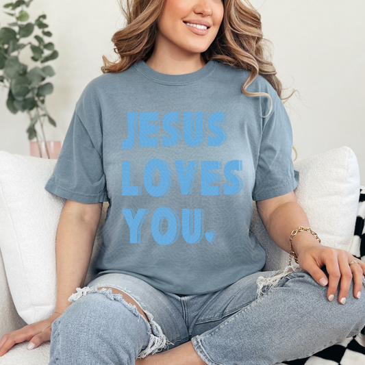 JESUS LOVES YOU BLUE - DTF TRANSFER