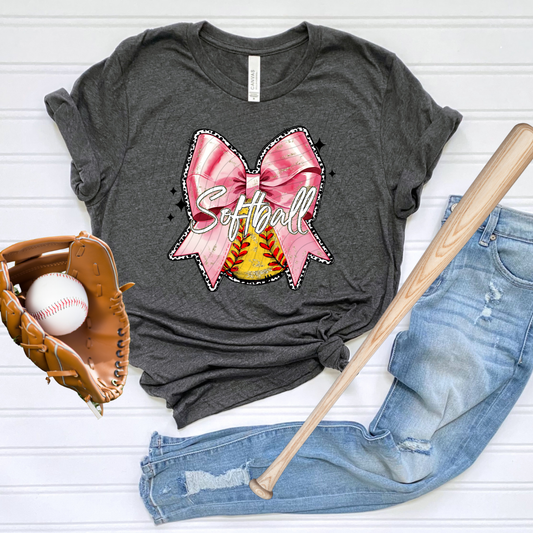 SOFTBALL PINK BOW - DTF TRANSFER