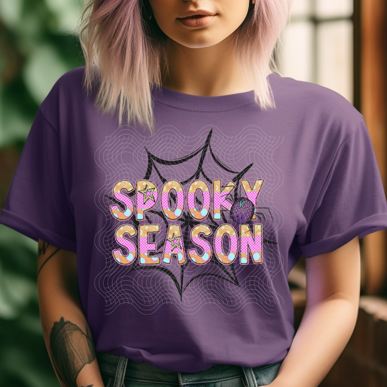 SPOOKY SEASON PINK CHECK - DTF TRANSFER