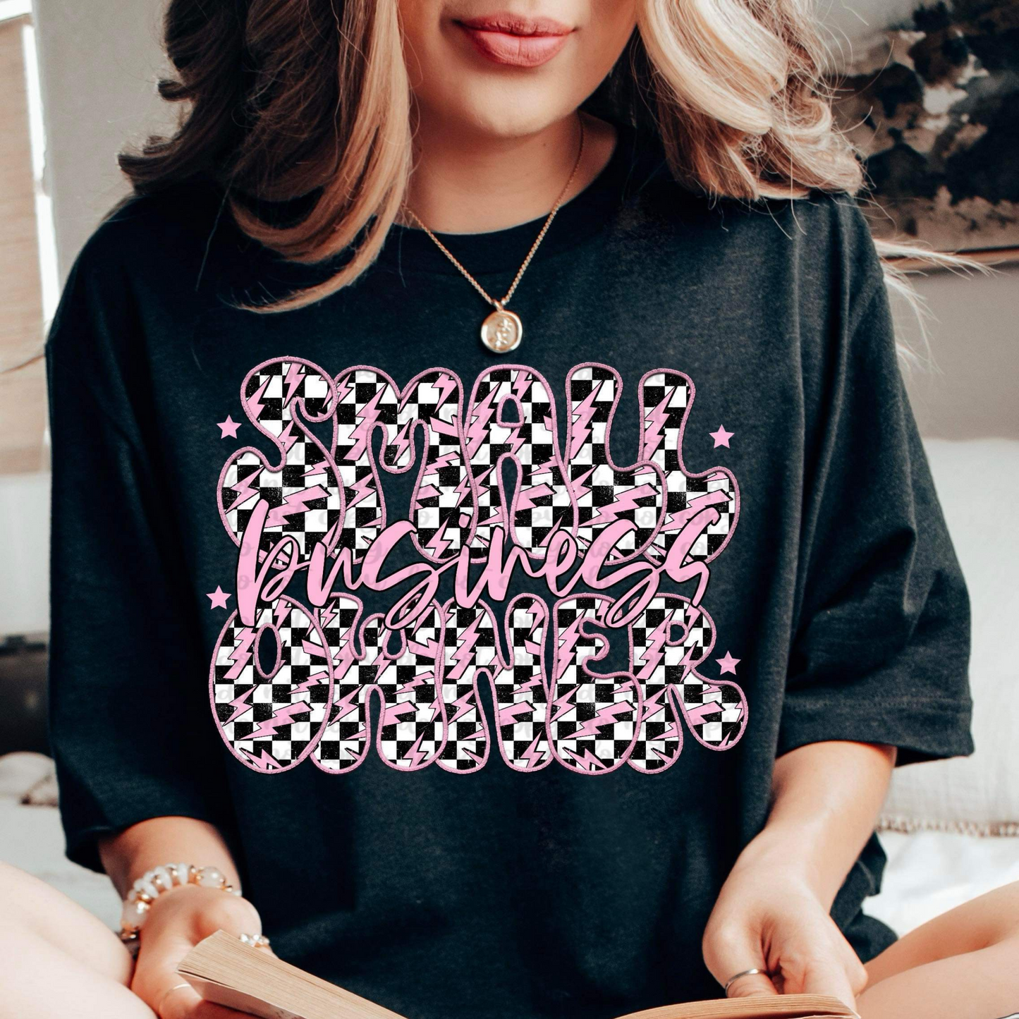 SMALL BUSINESS OWNER CHECKERED PINK - DTF TRANSFER