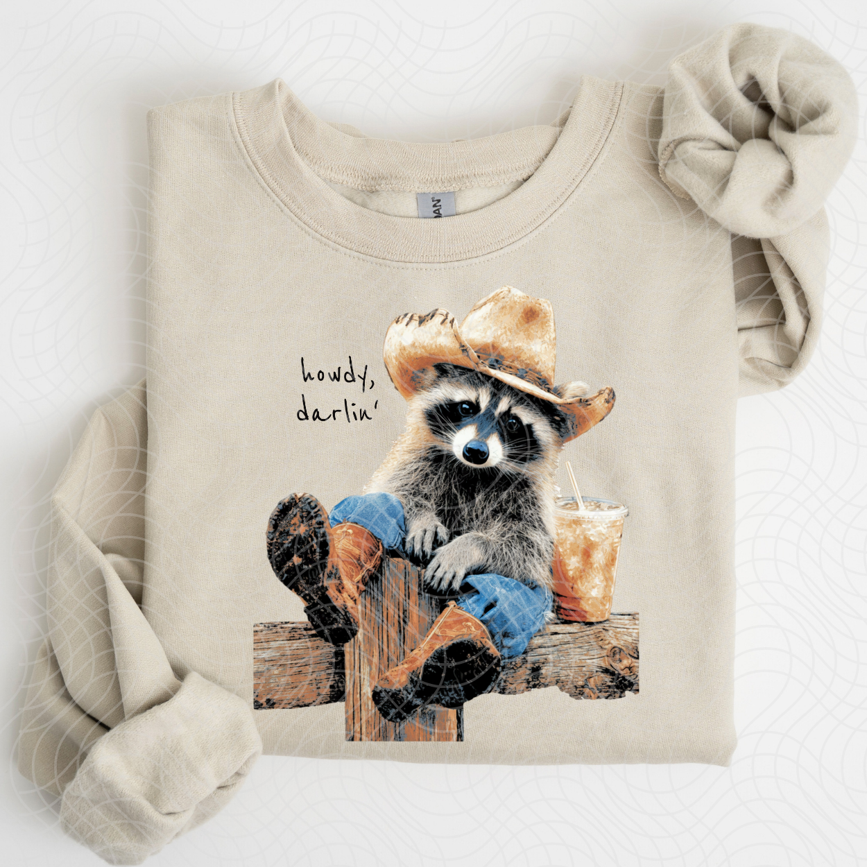 RACCOON HOWDY DARLIN BLACK TEXT - DTF TRANSFER