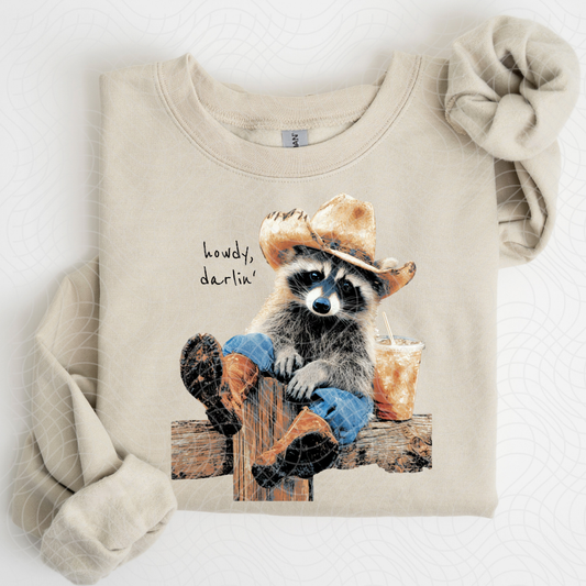RACCOON HOWDY DARLIN BLACK TEXT - DTF TRANSFER