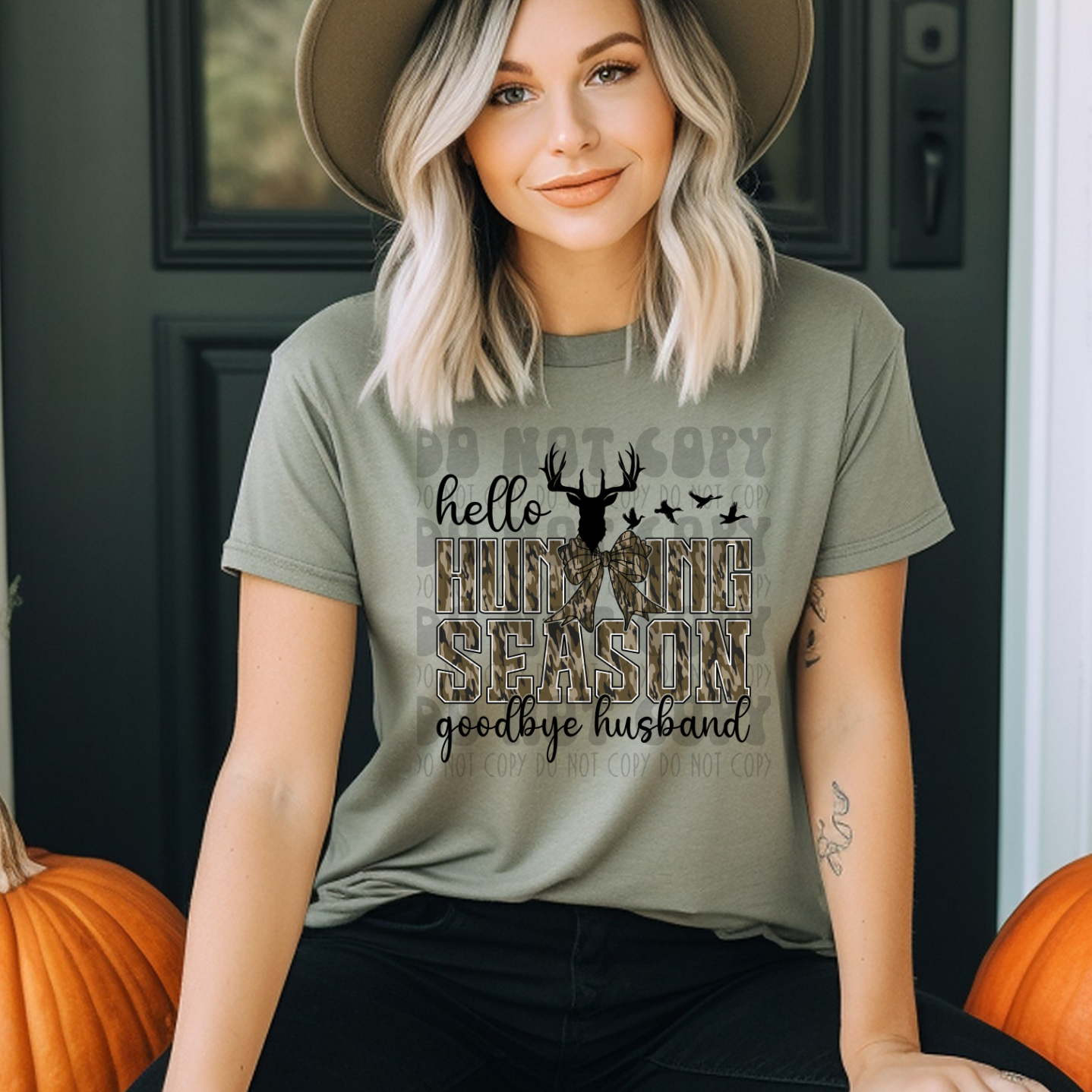 HUNTING SEASON GOODBYE HUSBAND CAMO BOW T - DTF TRANSFER